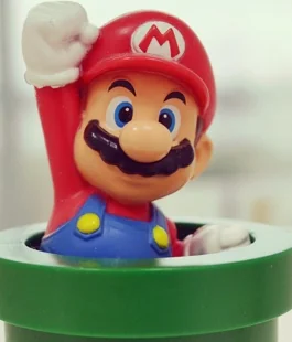 Super Mario figurine oversees the latest mobile apps and games developed in our London studio.
