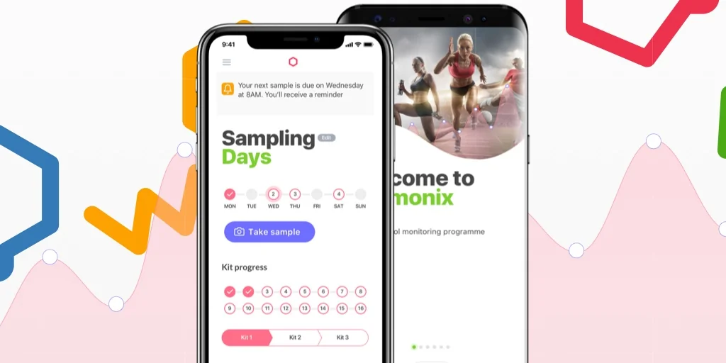 An image shows the Diabetacare app. Milo Creative creates health tech solutions such as mobile self-management tools and smart monitors to help people take control of their health. Diabetacare helps diabetes patients manage their condition, as the mobile touchpoint of a 24/7 diabetes service.