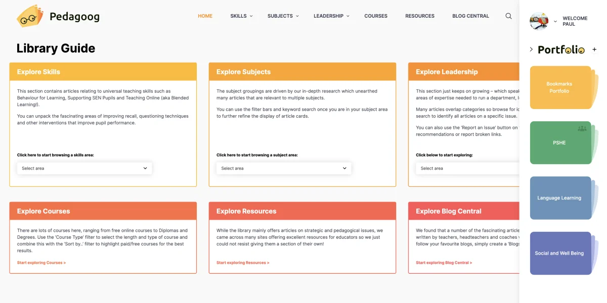 Screenshot of the Pedagoog app