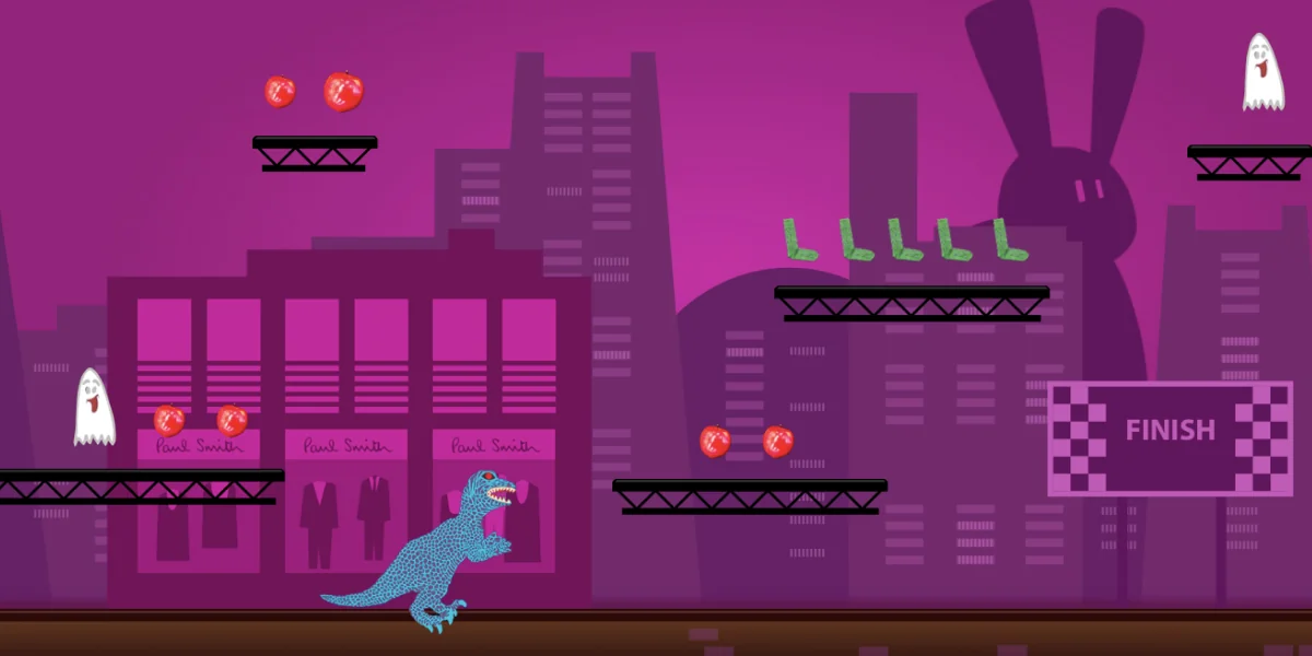 A screenshot from the Dino Jumper game that we developed for Paul Smith