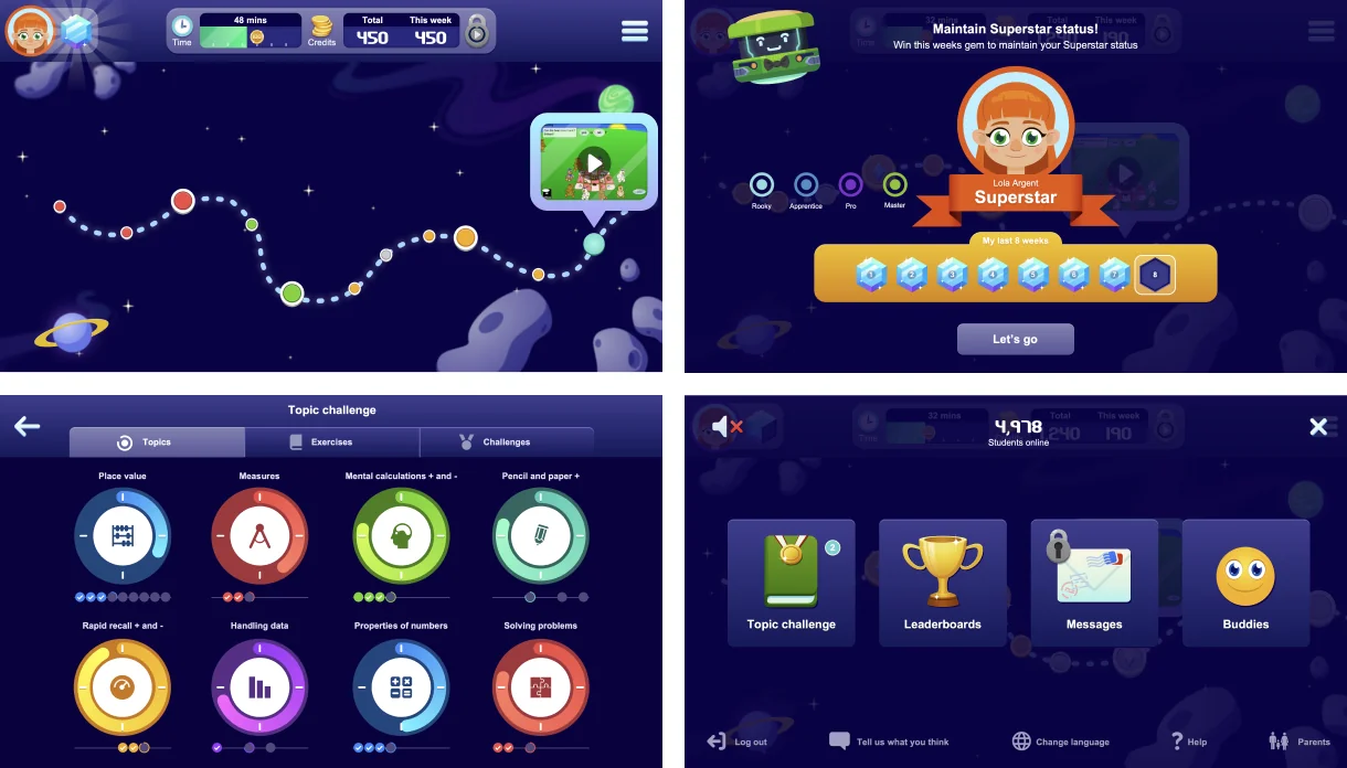 An image depicting gamification in the Maths Whizz educational software