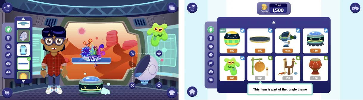 An image showing the avatars room and the Maths Whizz shop 