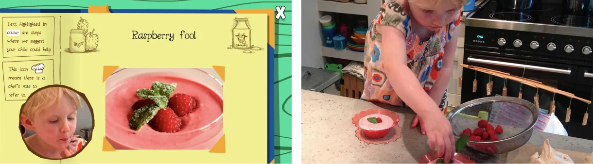 A child using the Henri Le Worm app to make a Raspberry Fool recipe by Raymond Blanc