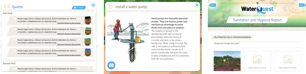 Players create reports to send to WaterAid